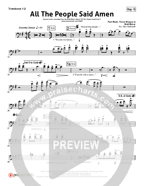 All The People Said Amen Trombone 1/2 (Matt Maher)