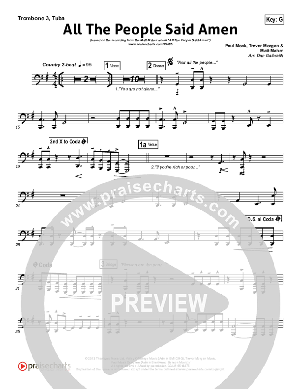 All The People Said Amen Trombone 3/Tuba (Matt Maher)