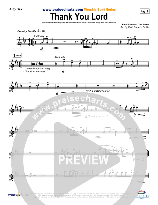 Thank You Lord Alto Sax (Paul Baloche)