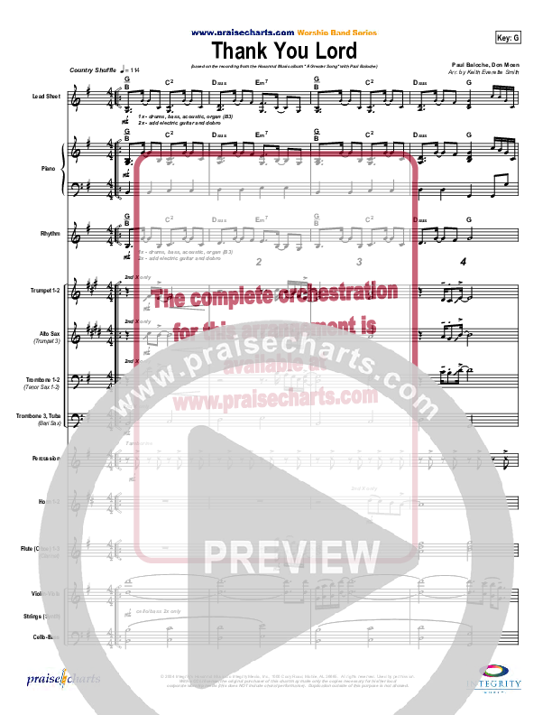 Thank You Lord Conductor's Score (Paul Baloche)