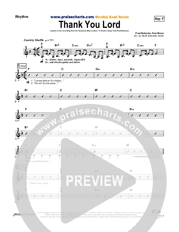 Thank You Lord Rhythm Chart (Paul Baloche)