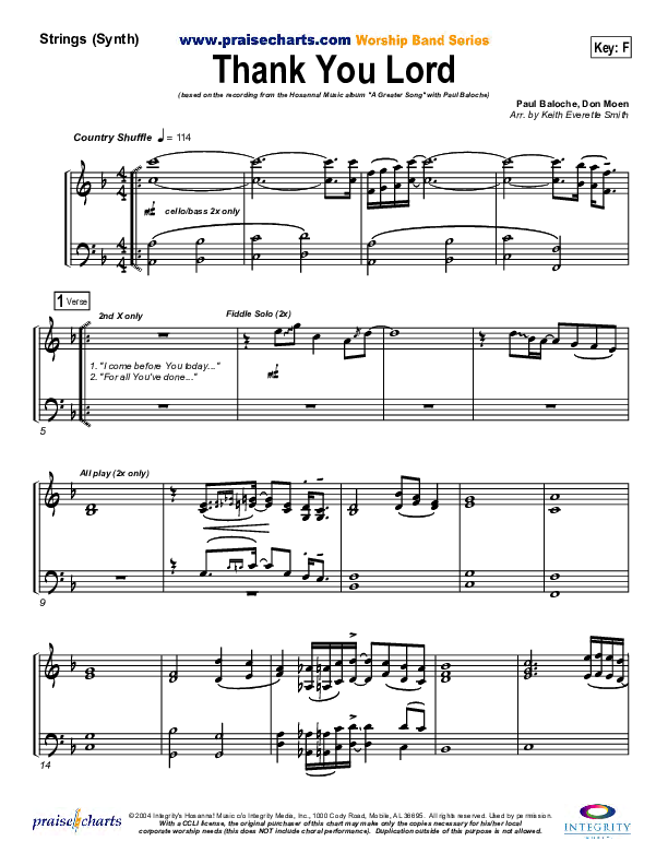 Thank You Lord Synth Strings (Paul Baloche)