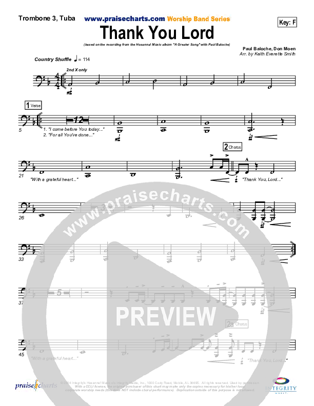 Thank You Lord Trombone 3/Tuba (Paul Baloche)