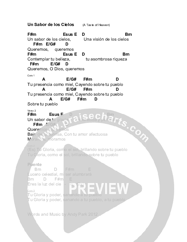 Un Sabor De Los Cielos Chords & Lyrics (Andy Park)