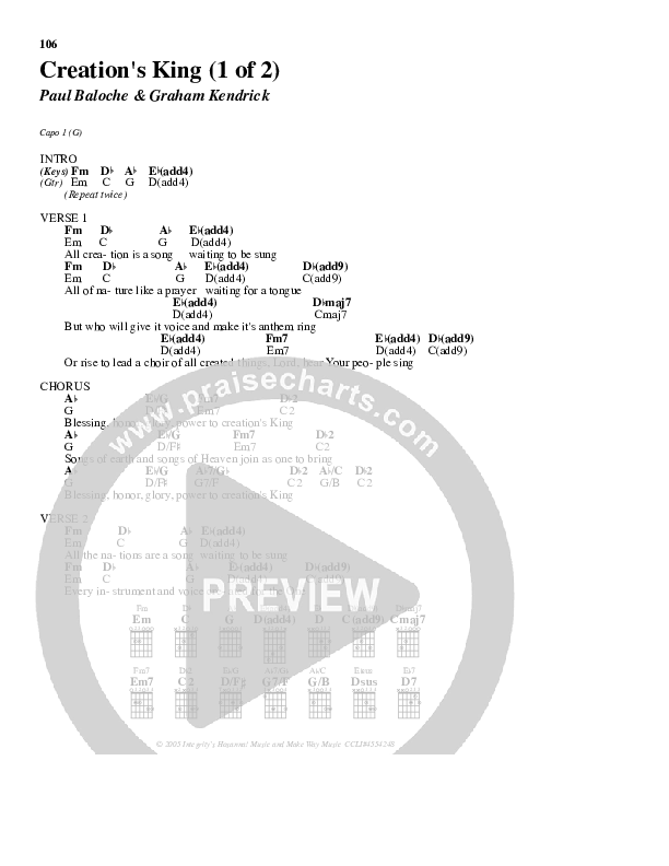 Creation's King Chord Chart (Paul Baloche)