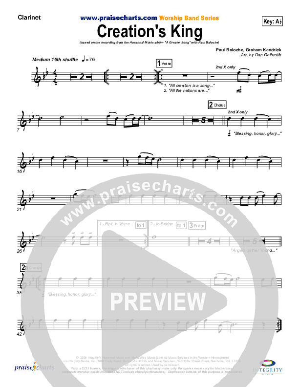 Creation's King Clarinet (Paul Baloche)