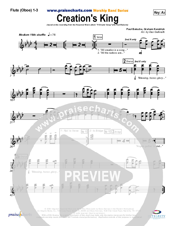 Creation's King Flute/Oboe 1/2/3 (Paul Baloche)