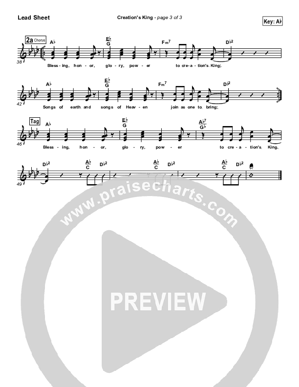 Creation's King Lead Sheet (Paul Baloche)