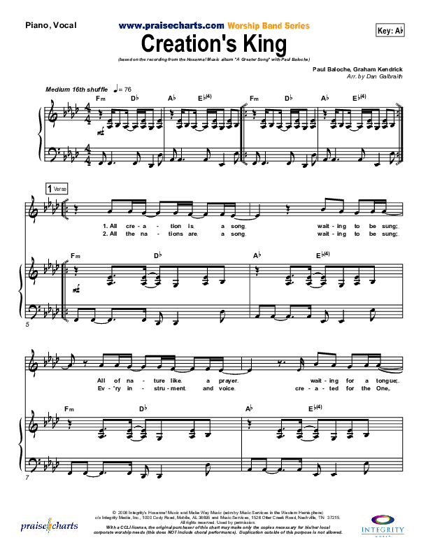 Creation's King Lead & Piano (Paul Baloche)