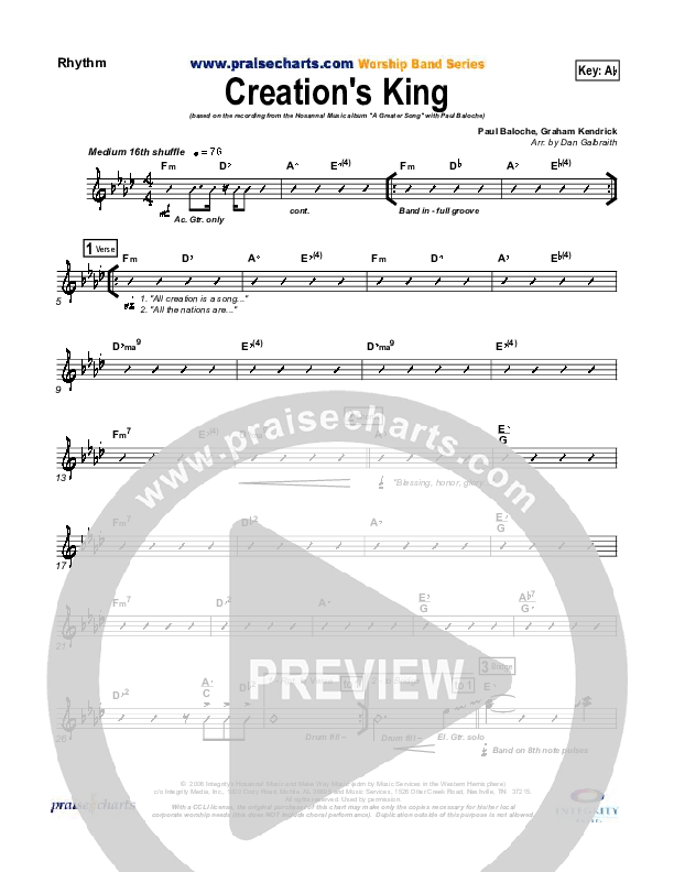 Creation's King Rhythm Chart (Paul Baloche)