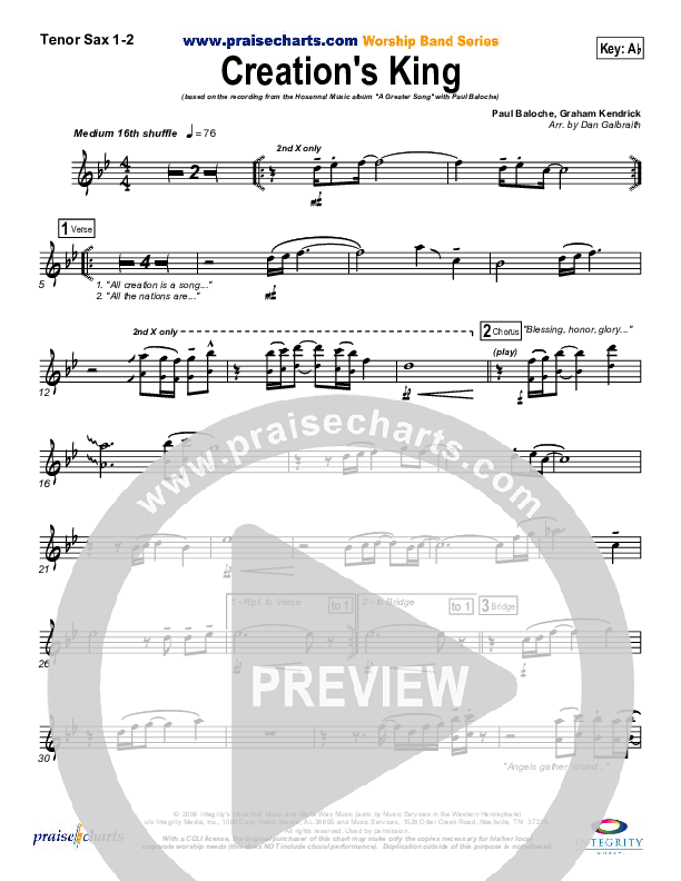 Creation's King Tenor Sax 1/2 (Paul Baloche)