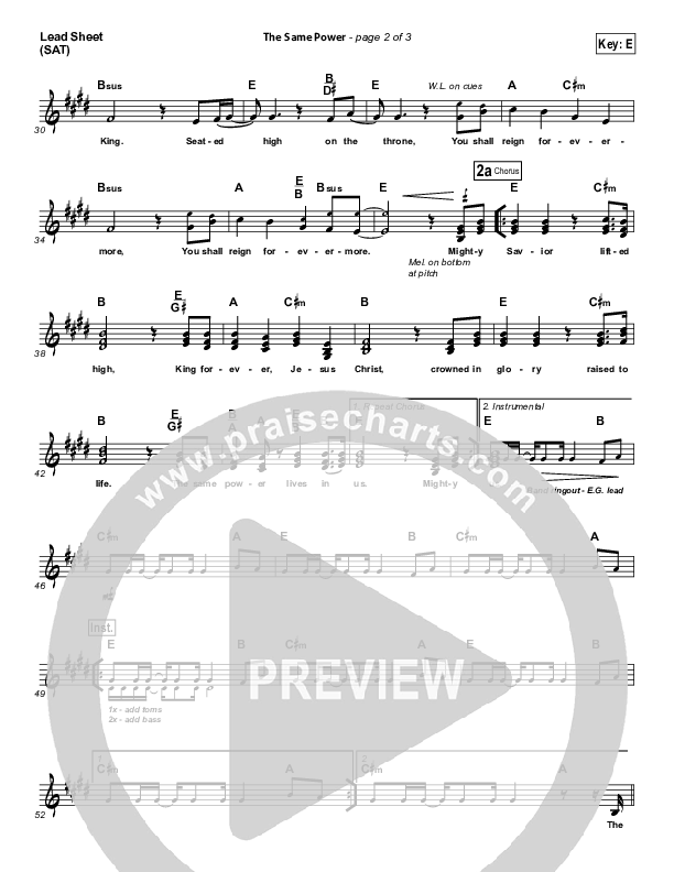 The Same Power Lead Sheet (SAT) (Ben Cantelon / Worship Central)