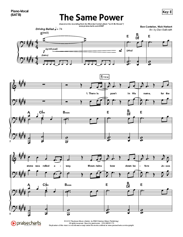 The Same Power Piano/Vocal (SATB) (Ben Cantelon / Worship Central)