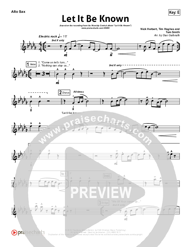 Let It Be Known Alto Sax Sheet Music PDF (Tim Hughes / Worship Central) PraiseCharts