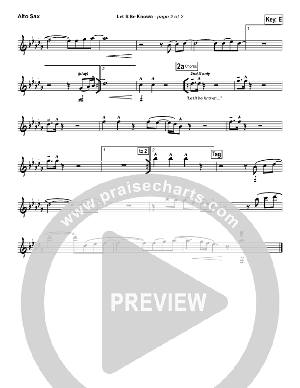 Let It Be Known Alto Sax Sheet Music PDF (Tim Hughes / Worship Central) PraiseCharts
