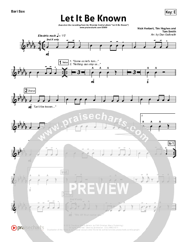 Let It Be Known Bari Sax (Tim Hughes / Worship Central)