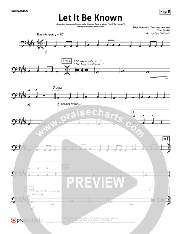 Let It Be Known Cello/Bass (Tim Hughes / Worship Central)