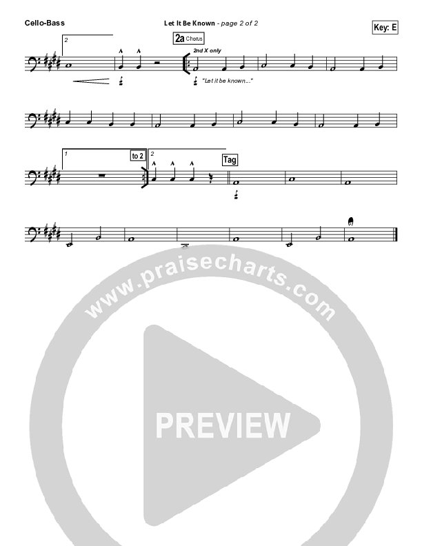 Let It Be Known Cello/Bass (Tim Hughes / Worship Central)
