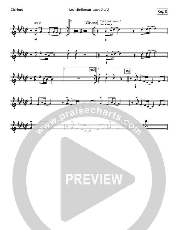 Let It Be Known Clarinet (Tim Hughes / Worship Central)