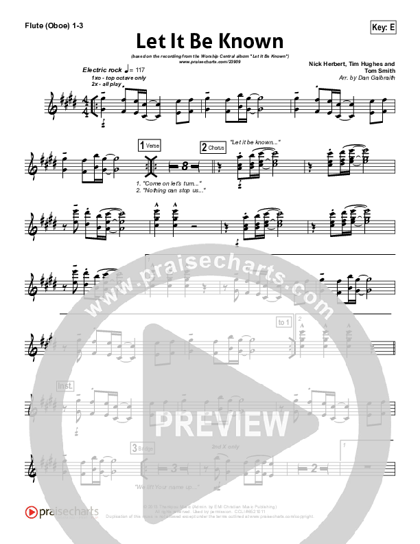 Let It Be Known Flute/Oboe 1/2/3 (Tim Hughes / Worship Central)