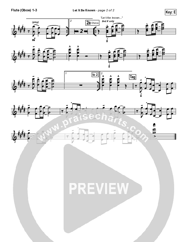 Let It Be Known Flute/Oboe 1/2/3 (Tim Hughes / Worship Central)
