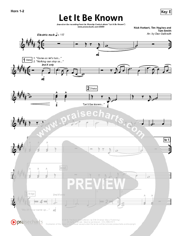 Let It Be Known French Horn 1/2 (Tim Hughes / Worship Central)