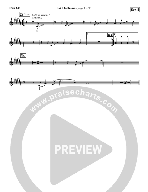 Let It Be Known French Horn 1/2 (Tim Hughes / Worship Central)