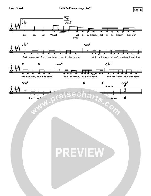 Let It Be Known Lead Sheet (Tim Hughes / Worship Central)