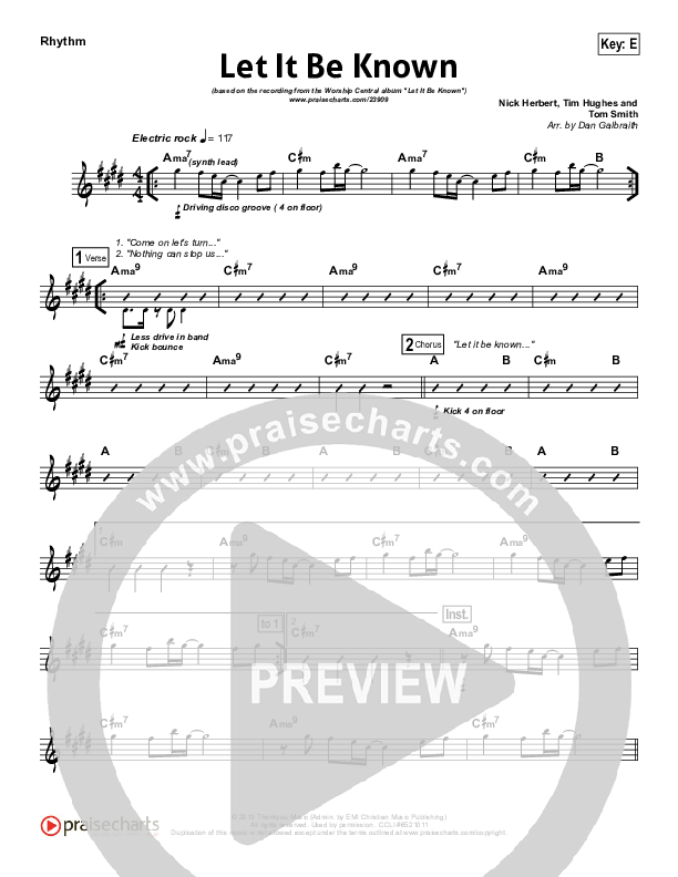 Let It Be Known Rhythm Chart (Tim Hughes / Worship Central)