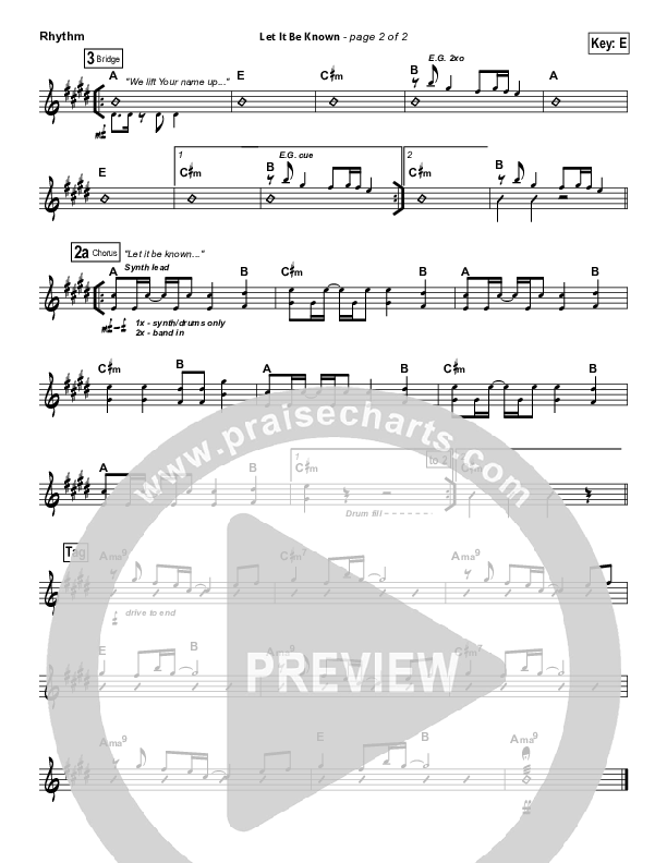 Let It Be Known Rhythm Chart (Tim Hughes / Worship Central)