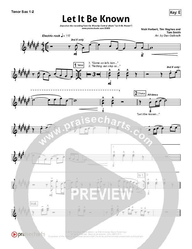 Let It Be Known Tenor Sax 1/2 (Tim Hughes / Worship Central)