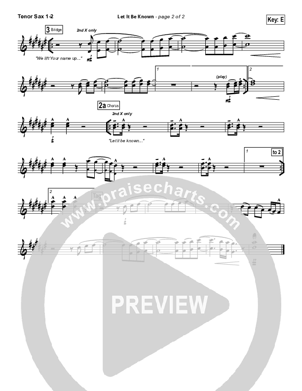 Let It Be Known Tenor Sax 1/2 (Tim Hughes / Worship Central)