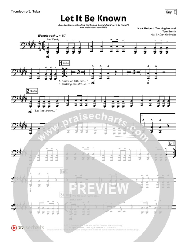 Let It Be Known Trombone 3/Tuba (Tim Hughes / Worship Central)