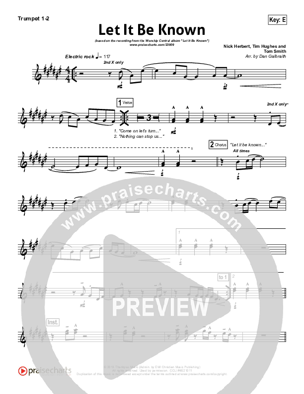 Let It Be Known Trumpet 1,2 (Tim Hughes / Worship Central)