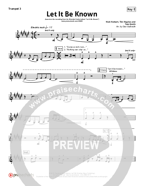 Let It Be Known Trumpet 3 (Tim Hughes / Worship Central)