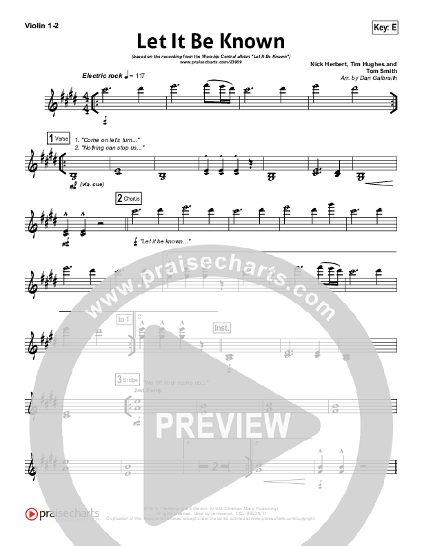 Let It Be Known Violin 1/2 (Tim Hughes / Worship Central)