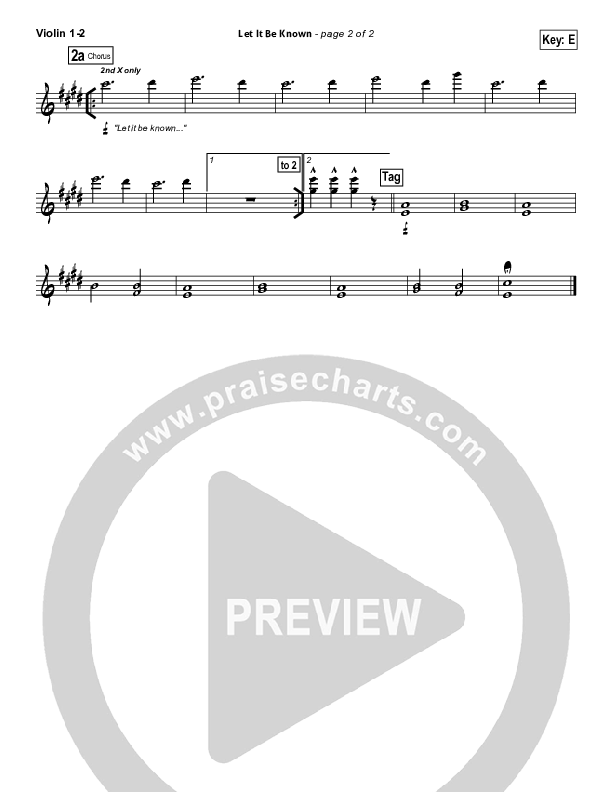 Let It Be Known Violin 1/2 (Tim Hughes / Worship Central)