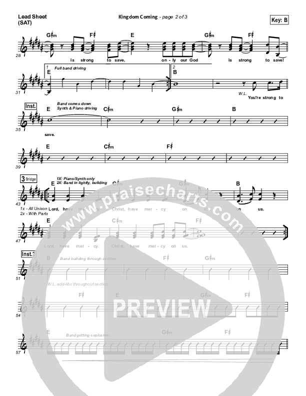 Kingdom Coming Lead Sheet (SAT) (Tim Hughes / Worship Central)