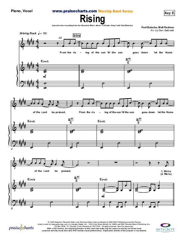 Rising Piano/Vocal & Lead (Paul Baloche)