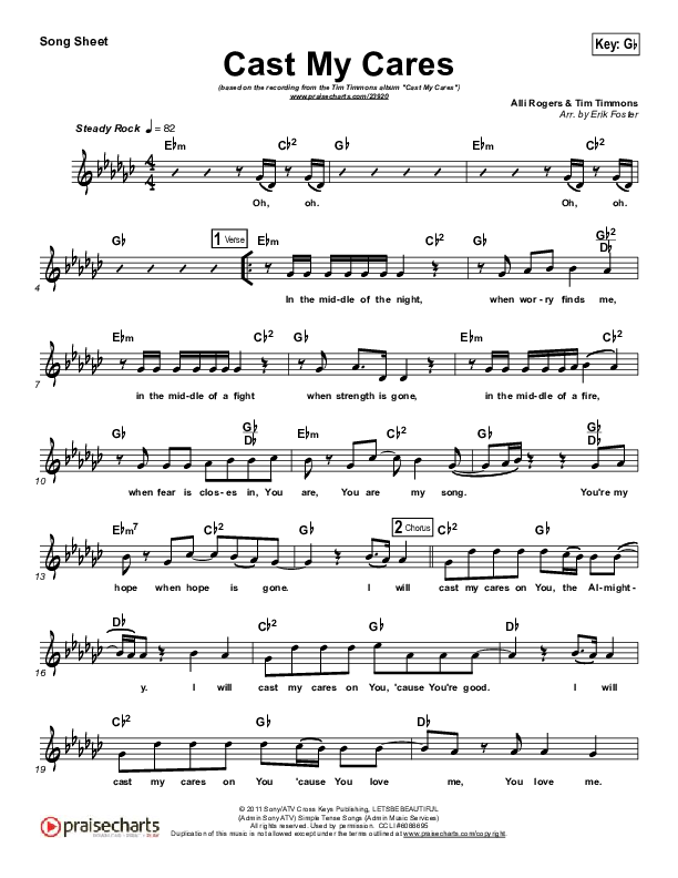 Cast My Cares Lead Sheet (Tim Timmons)