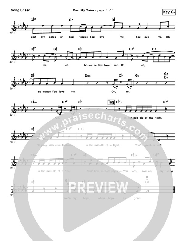 Cast My Cares Lead Sheet (Tim Timmons)