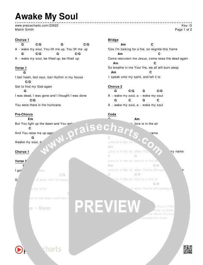 Awake My Soul Chords & Lyrics (Martin Smith)
