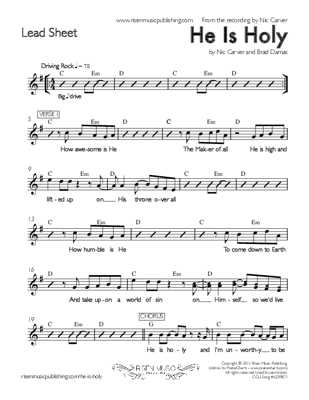 He Is Holy Lead Sheet (Nic Carver)