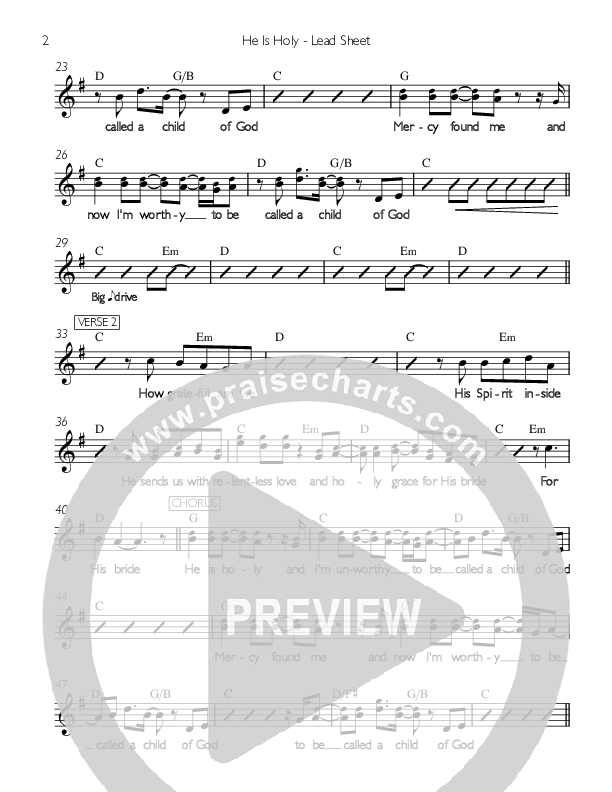 He Is Holy Lead Sheet (Nic Carver)