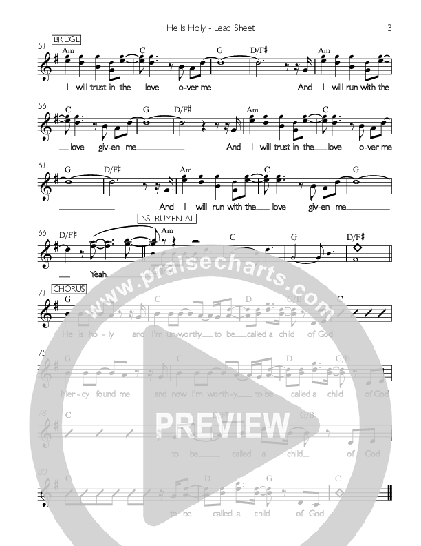 He Is Holy Lead Sheet (Nic Carver)