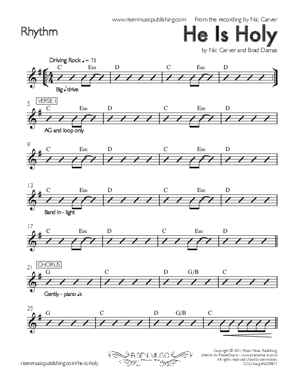 He Is Holy Rhythm Chart (Nic Carver)