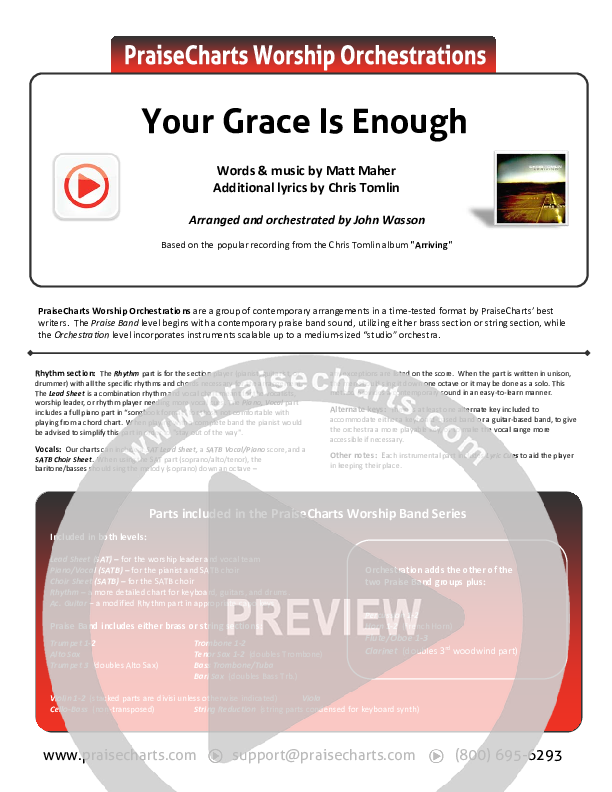 Your Grace Is Enough Cover Sheet (Chris Tomlin)