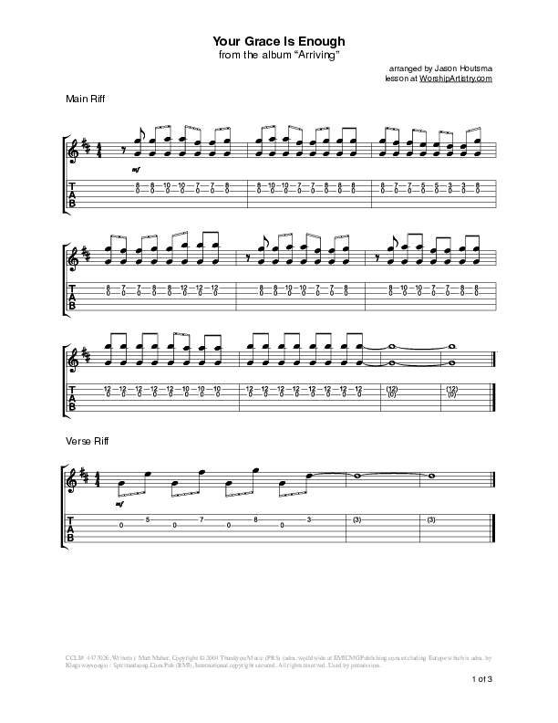 Your Grace Is Enough Guitar Tab (Chris Tomlin)