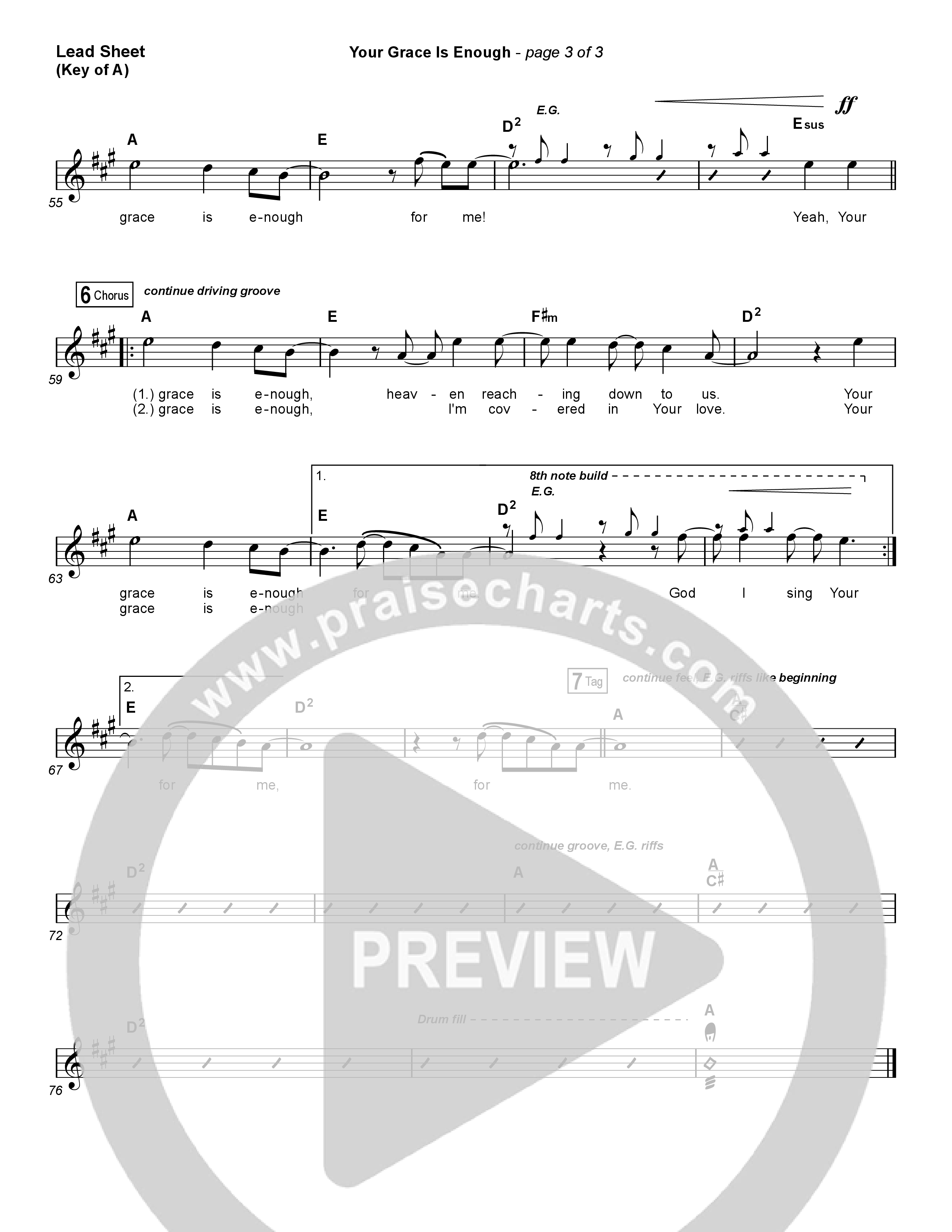 Your Grace Is Enough Lead Sheet (Melody) (Chris Tomlin)