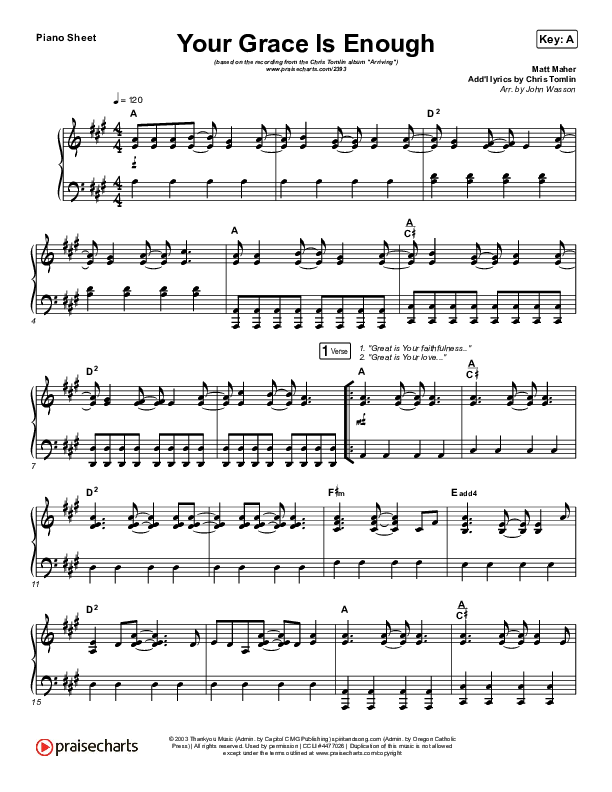 Your Grace Is Enough Piano Sheet (Chris Tomlin)